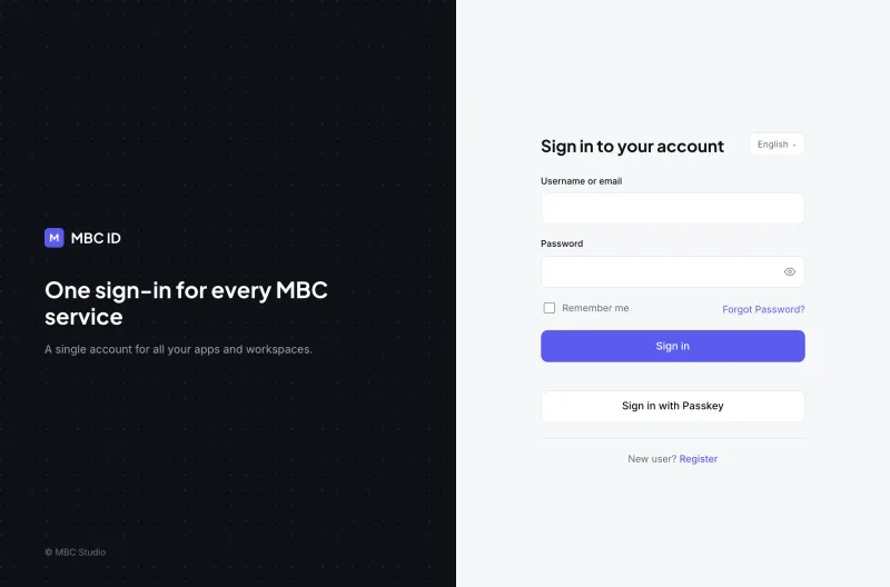 Страница входа MBC ID на английском языке
